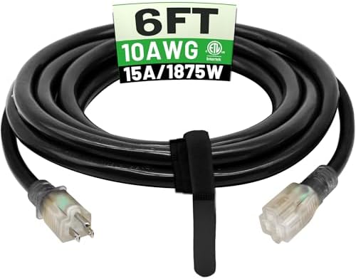 POWGRN 6 Ft 10AWG Outdoor Extension Cord Waterproof Heavy Duty, Black by POWGRN