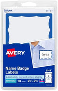 Avery Name Tags, White with Blue Border, Packs of 100 per Pack, 18 Packs, 1,800 Removable Name Badges Total (05144) by Avery