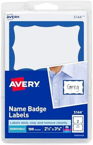 Avery Name Tags, White with Blue Border, Packs of 100 per Pack, 18 Packs, 1,800 Removable Name Badges Total (05144) by Avery