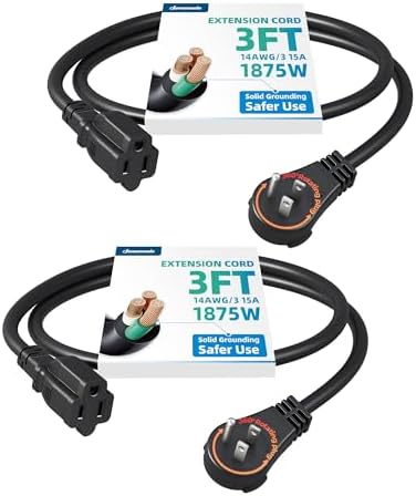 DEWENWILS 3FT 360° Rotating Flat Plug Extension Cord,14/3 Gauge, 2 Pack by DEWENWILS