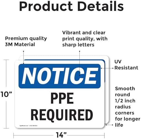 (2 Pack) PPE Required OSHA Notice Sign 14 Inch X 10 Inch Vinyl Label Decal Sticker Weather Resistant, UV Protected for Workplace, Business, and Construction Site, Made in the USA - Image 2