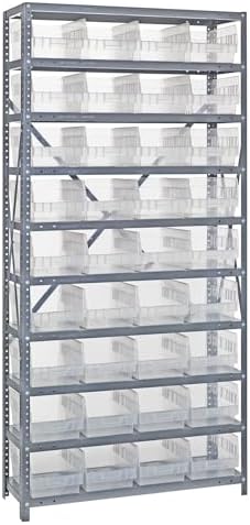 Quantum Storage Systems 1875-208CL Solid Heavy Duty 10 Shelves 36 Store-More Clear Bins 75" H x 36" W x 18" D by QuantumStorageSystems