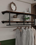 Wall Mounted Clothes Rack 12 Inch Deep, 42 Inch Heavy Duty Garment Rack with Real Walnut Wood Shelf, Multi-Purpose Hanging Rod & Space-Saving Closet Storage Organizer by INDUSTRIALSHELVESDESIGN