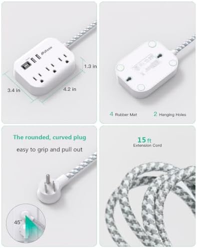 Mifaso Power Strip with USB Ports, 15Ft Flat Extension Cord - Image 5