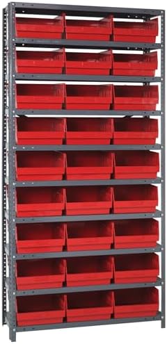 Quantum Storage Systems 1275-209RD Store More Steel Shelving Unit with 6" Shelf Bins, 12" D x 36" W x 75" H, Red by QuantumStorageSystems