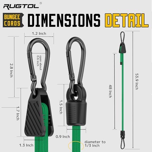 Bungee Cords with Hooks, 48 Inch Adjustable Green Bungee Cords with Carabiner Heavy Duty Outdoor, 8mm Thick Easy to Adjust Bungee Rope UV Resistant for Truck Bed, Bike Rack, Trash Can, Moving, 6 Pack - Image 5
