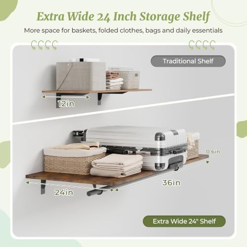 IAE Wall Mounted Clothes Rack with Shelf and Hanging Rod, 36x24in,Rustic - Image 2