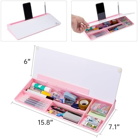 TSJ OFFICE Desktop Whiteboard Dry-Erase-Board - Computer Keyboard Stand White Board Surface Pad with Drawer, Desk Organizers with Accessories for Office, Home, School Supplies - Pink - Image 4