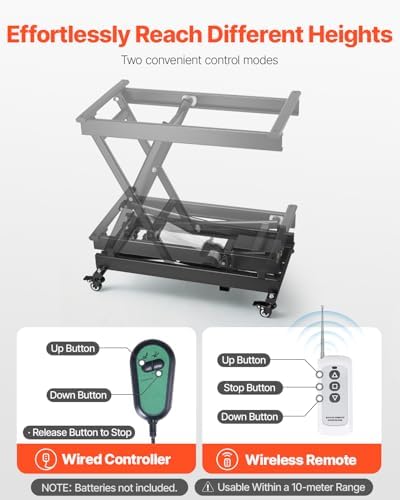 VEVOR Electric Lift Table, 330 lbs Capacity Single Scissor Lift Table, 8-28 in Height Adjustable Lifting Platform, Coffee Table Lift with 4 Wheels, for Material Handling and Transportation, Black - Image 4