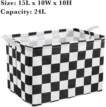 Ohocut Black White Checkered Canvas Basket, Rectangular Organizing Decorative Storage Basket for Kids Dog Toy, Cute Aesthetic Race Cars Boy Room Decor for Home, Kitchen, Bedroom, Classroom, Shelves - Image 7