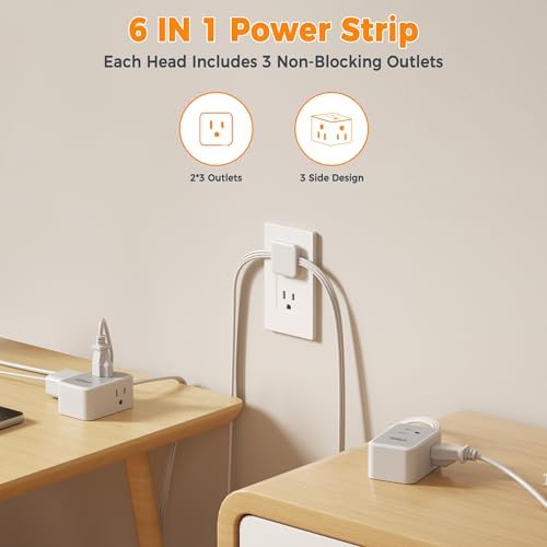 TESSAN Double Ended Flat Plug Power Strip, Twin Extension Cord 12 FT, Grey - Image 2