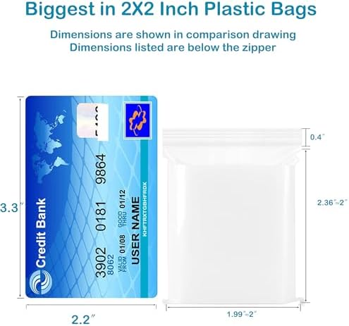 2''X 2'' (Pack of 100) 2 Mil Thick Clear Reclosable Small Zip Plastic Poly Bags With Resealable Lock Seal Zipper for Photo, Jewelry, Bakery, Treats, Travel, Storage, Packaging & Shipping - Image 2
