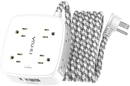 Surge Protector Power Strip - YISHU 8 Outlets with 4 USB (2 USB C) Charging Ports, 10Ft Braided Extension Cord, Flat Plug Multi Plug Outlet Extender Charging Station for Home Office, ETL, White by YISHU