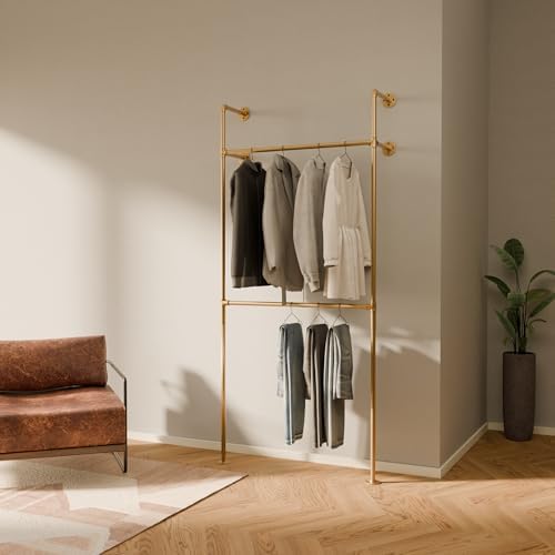pamo Industrial Clothing Rack Wall Mounted Gold – 41" W × 87" H, 441 lbs by pamo