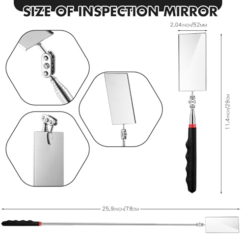 Copkim Telescoping Inspection Mirror for Mechanics,Black,Square - Image 2
