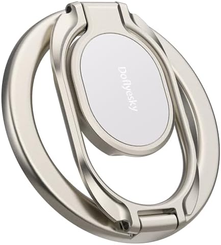 Doflyesky Magnetic Phone Grip for MagSafe Ring Holder, Metal Double Adjustable Gym Finger Ring Grip Kickstand, Removable Phone Grip for iPhone, iPad and Smartphones (Natural Titanium) by Doflyesky