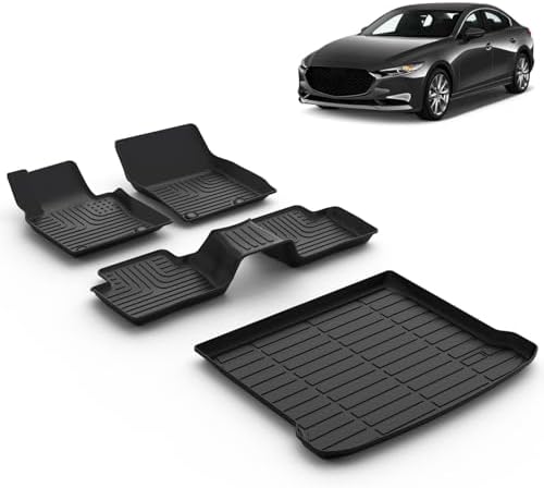 All Weather Car Floor Mats & Cargo Liner Set Fit for Mazda 3 FWD 2019-2025 2026 (Only Fits Hatchback Models) Floor Liners Trunk Liner Mazda 3 Cargo Mat Accessories Black by VOUKIY