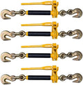 4-Pack 3/8-1/2" Folding Ratchet Load Binder G70 & G80-12,000 LBS WLL - Clevis Grab Hook, Chain Tie-Down by Falcon+Cargo