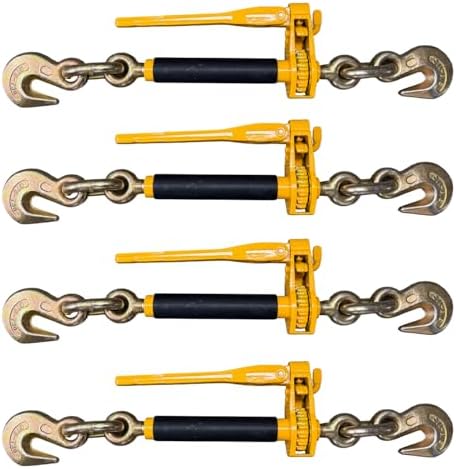 4-Pack 3/8-1/2" Folding Ratchet Load Binder G70 & G80-12,000 LBS WLL - Clevis Grab Hook, Chain Tie-Down by Falcon+Cargo
