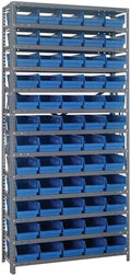 Quantum Storage Systems 1275-102BL Steel Shelving Unit with 4" Shelf Bins, 12" D x 36" W x 75" H, Blue by QuantumStorageSystems
