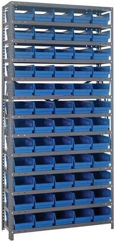 Quantum Storage Systems 1275-102BL Steel Shelving Unit with 4" Shelf Bins, 12" D x 36" W x 75" H, Blue by QuantumStorageSystems
