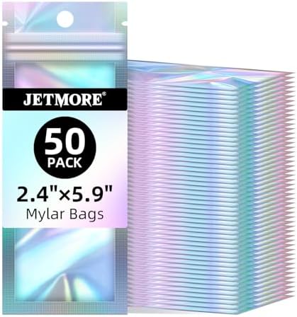 JETMORE Holographic Bags, 50 PCS Mylar Bags, 2.4x5.9in Resealable Bags by Jetmore