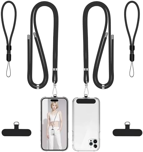 takyu Phone Lanyard, 2 Pack Soft Nylon Neck Strap Universal Cell Phone Lanyard and 2 Pack Phone Wrist Strap with Durable Pads for Most Smartphones-Black by Takyu