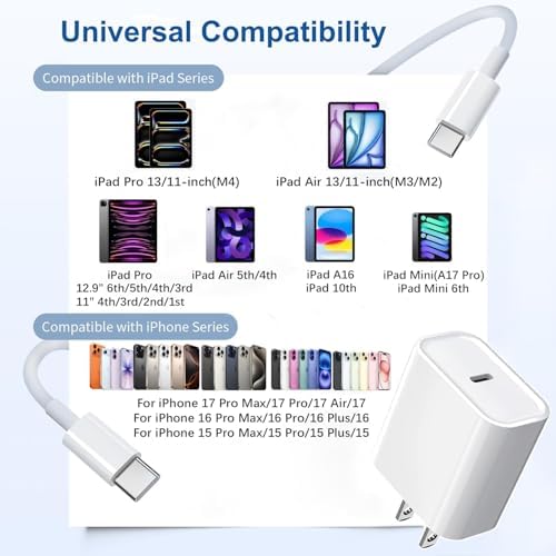 iPad Fast Charger,2Pack iPad Pro Charger 10FT Long USBC to C Cable Cord 20W USB C Charger i-Pad Charging Block for iPad 10,i-Pad Mini 6/7,iPad Air/iPad Pro 13/12.9/11inch 2020/2021/2022/2024 - Image 2