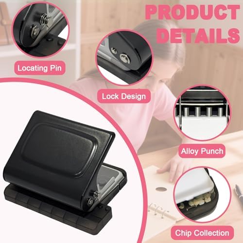 10 Hole Punch Binding Machine for Planner, Manual Binding System with 10 Multi-Color Binder Rings for Making 26 Holes on B5, 30 Holes on A4, 20 Holes on A5 Book, 10 Sheet Capacity - Black - Image 3