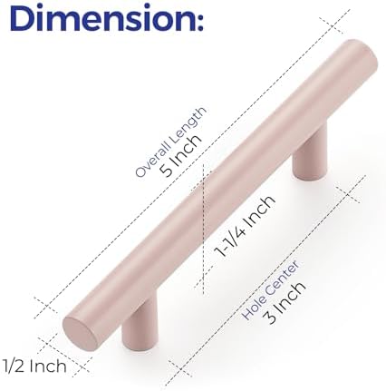 Ravinte Cabinet Handles,5" Length,3" Hole Center,Pink,35 Pack - Image 3