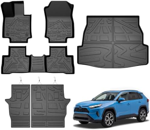 Floor Mats for Toyota Rav4 2019-2025 (Include Hybrid), Custom Fit All-Weather TPE Floor Liners, Front & 2nd Row & Cargo Liner for RAV4 Car Accessories by Partzer