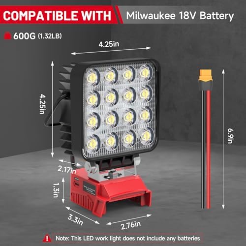 Azocek LED Work Light Compatible with Mil-wau-kee 18V Battery 4800LM - Image 2