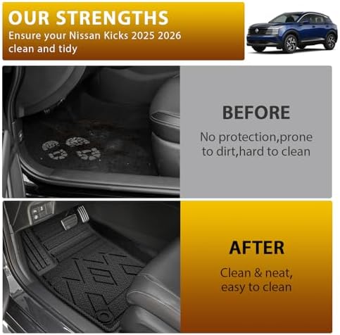 Powerty Floor Mats for Nissan Kicks 2025 2026 All Weather 3D TPE Anti-Slip Car Liners for 1st & 2nd Row Accessories - Image 7