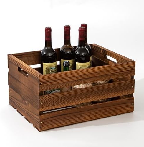 Set of 3 Rustic Wooden Crates with Handles, Dark Brown Wood Storage Crates - Image 7