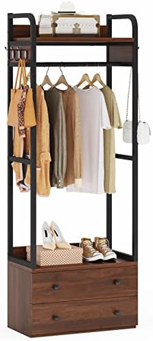 Tribesigns Freestanding Closet Organizer Small Clothes Rack Coat Rack with Drawers and Shelves, Heavy Duty Small Garment Rack Industrial Hall Tree for Hallway, Entryway, Bedroom - Image 4