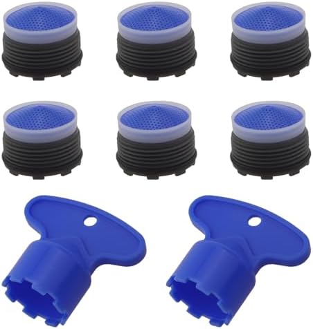 6PCS M18.5 Faucet Aerator Set Bathroom Sink Flow Restrictor Blue Kitchen Splash Guard Filter Spout Accessory Includes 2 Removal Wrench Tools by Unknown