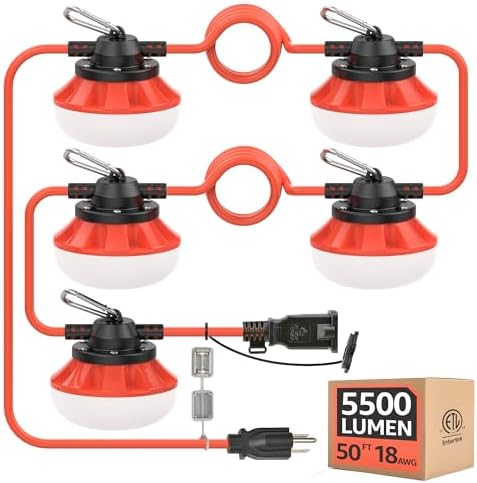 50FT 50W 3Prong LED Work String Lights,18/3 SJTW,ETL Certified by Omlite