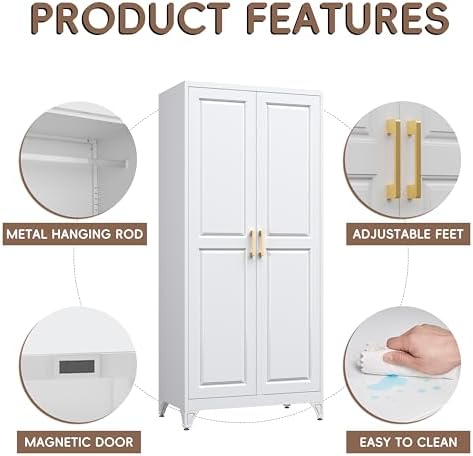 SteeLoong Armoire Wardrobe Closet,71" H Wardrobe Cabinet with Hanging Rod - Image 4