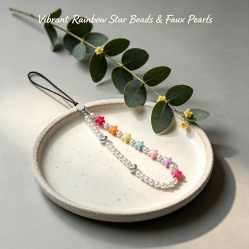 Phone Charm Wrist Strap Rainbow Star Pearl Beaded Aesthetic Camera Lanyard - Image 4