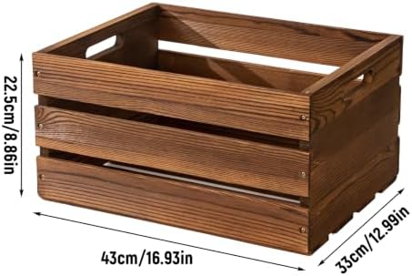 Rustic Wooden Crates with Handles, Dark Brown Wood Storage Crates - Image 2