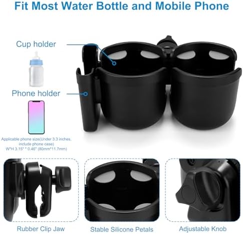 Accmor Stroller Cup Holder with Phone Holder, Bike Cup Holder, Walker Scooter Wheelchair Cup Holder Attachment, Universal Cup Holder for Uppababy Graco Strollers - Image 5