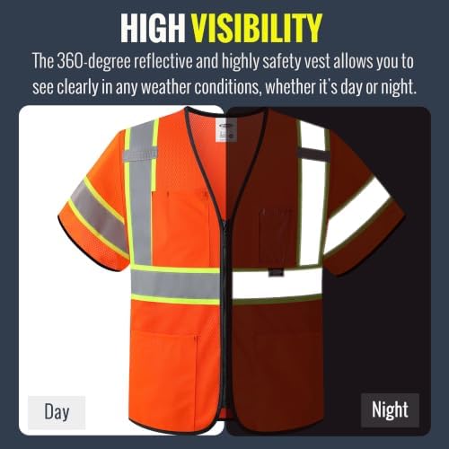 JKSafety Safety Vest for men women Hi Vis Vest with Pockets and Zipper High Visibility Construction Vests BX310 - Image 2
