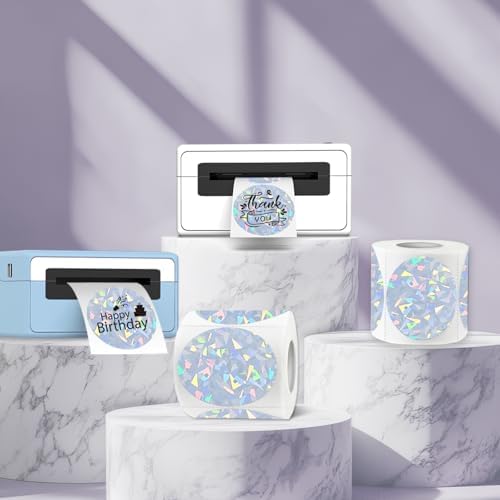 3 Inch Holographic Thermal Labels,Round Thermal Printer Labels,Waterproof Thermal Printer Stickers for DIY Logo Design,Name Tag,QR Code,Thanks Card 150 Labels/Roll (Glass Fragments) - Image 4