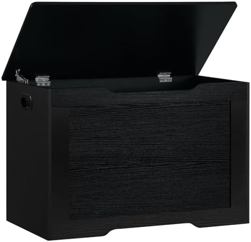 usikey 29.5” Storage Chest, Toy Box with Safety Hinge & Gel Bumpers, Toy Chest, Lift Top Storage Trunk, Supports 220 lb, for Living Room, Bedroom, Entryway, Black by USIKEY