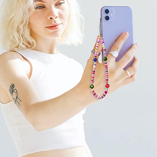 6PCS Beaded Phone Charms Strap Fruit Star Faux Pearl Rainbow Beads Phone Chains Beaded Lanyard for Camera Key Wallet Valentines Day Gifts for Her Women - Image 2