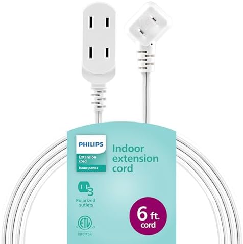 Philips 3-Outlet Flat Plug Extension Cord 6 Ft, Indoor Use, Safety Slide by Unknown