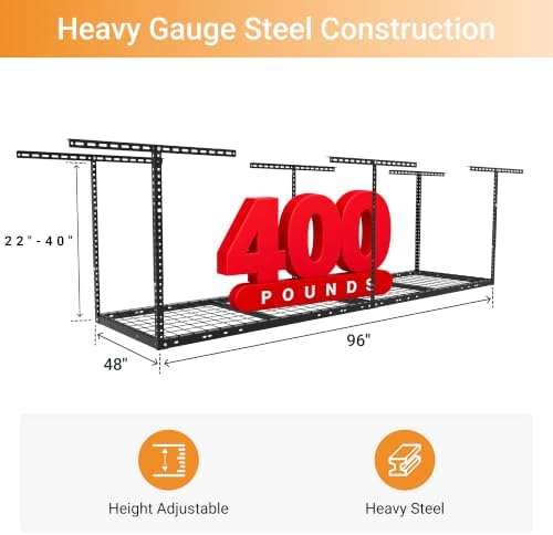 2x8ft Overhead Ceiling Garage Storage Rack, 400LBS Capacity, Black - Image 3