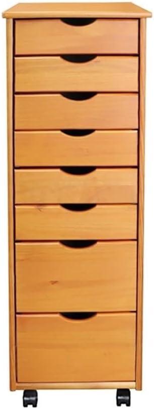 Pemberly Row Modern Solid Wood 6+2 Drawers Roll Utility Cart in Med Pine - Image 9