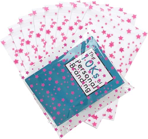 COQOFA 100 Pcs Star Printed Sealable Gift Wrap Cello Cellophane Bags Self sealing Adhensive Treat Bags Party Favor bags (7x10inch, Pink) by COQOFA