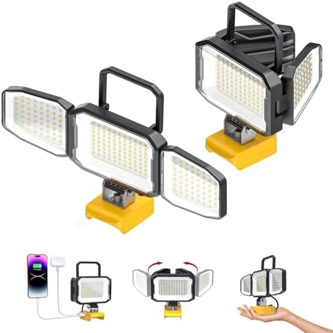 2PCS LED Work Light Compatible with 20V Battery, 150W 15000LM Flood Light, 6500K Daylight 3-Head Adjustable, USB Type-C&2 Brightness Modes Portable Flashlight Job Site Light (Tool Only) by LIVOWALNY